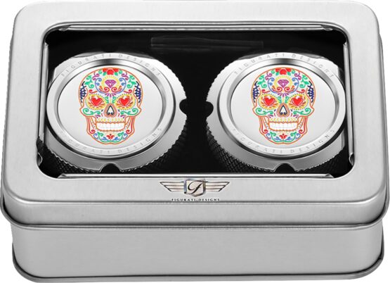 Figurati Designs Front Axle Nut Cover Stainless Sugar Skull Silver - Image 2