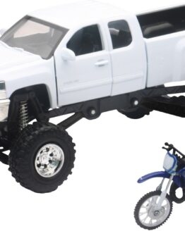 1:32 Scale Chevy 4X4 Truck & Yamaha YZ125 Dirt Bike Set - White/Blue