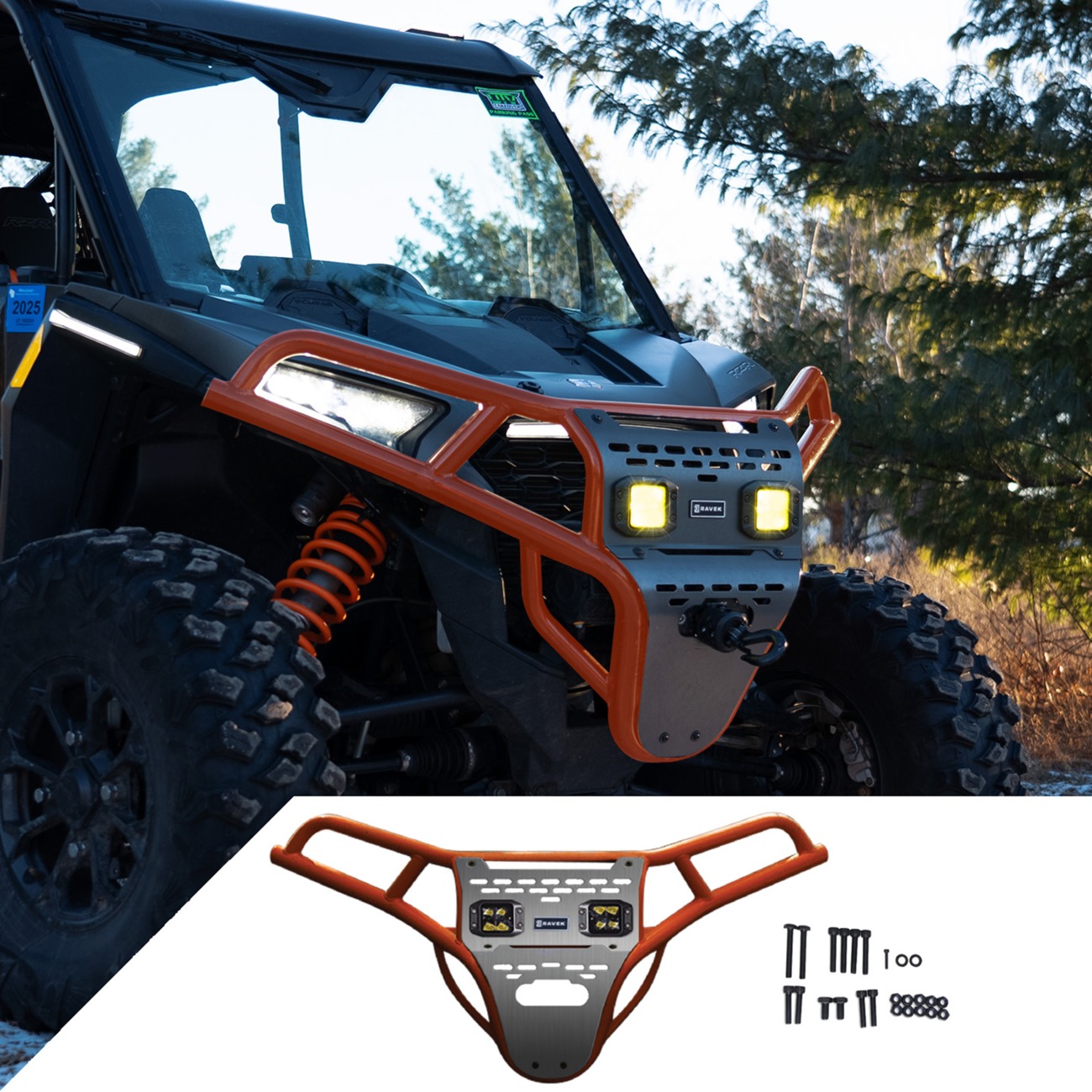 RAVEK Front Bumper Skid Plate Amber Lights Orange RZR XP 1000 - Image 4
