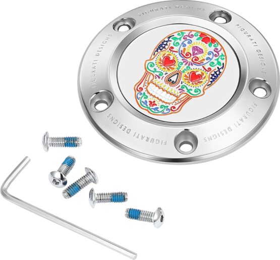 Figurati Designs 5-Hole Sugar Skull Timing Cover Mirror Polished SS