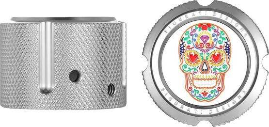 Figurati Designs Front Axle Nut Cover Stainless Sugar Skull Silver - Image 3