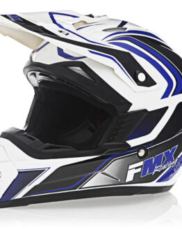 FMX N-600 Medium Motocross Helmet, White & Blue, Double D Closure, DOT