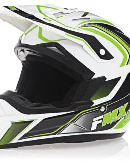 FMX N-600 Youth Small Motocross Helmet, White & Green, Double D Closure, DOT