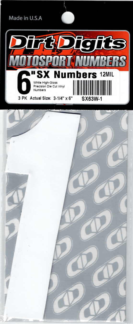 #1 6" Tall White "SX" Stick-On Race Numbers - 3 Pack - Image 2