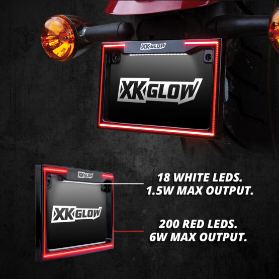 XK Glow Motorcycle License Plate Frame Light w/ Turn Signal - Black - Image 3