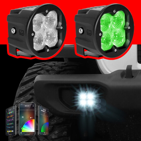 Round 20w LED Cube Light w/ RGB Accent Kit w/ Fog Mount- Spot Beam 2pc - Image 3