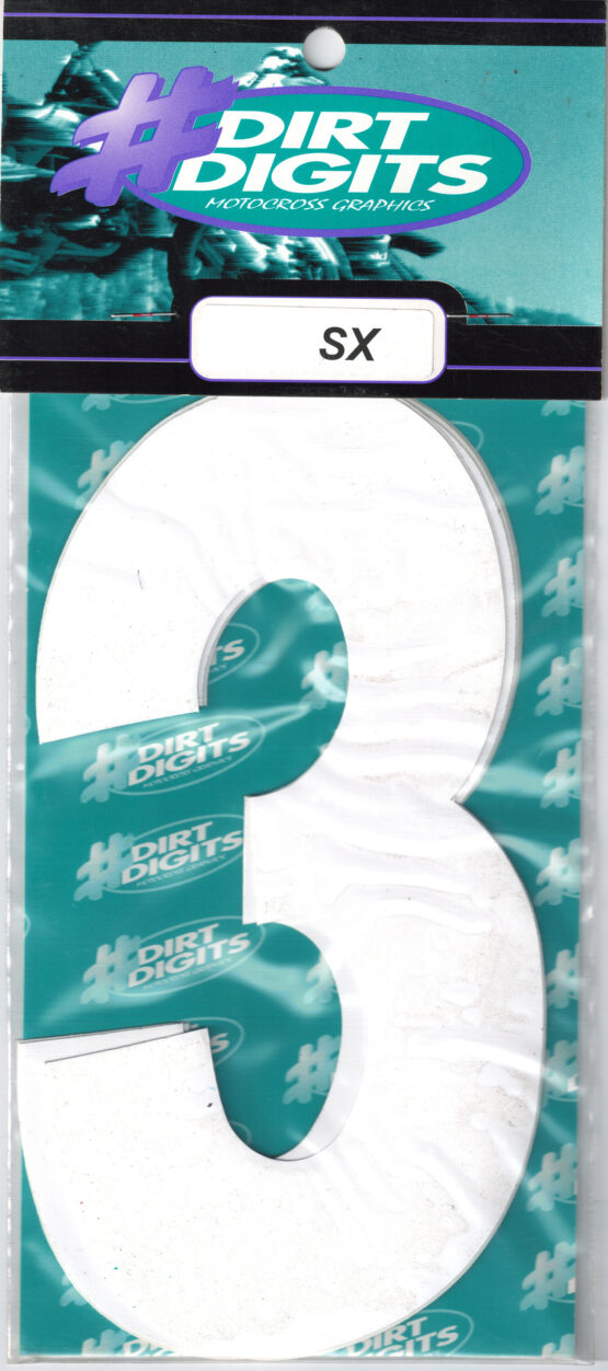 #3 5" Tall White "SX" Stick-On Race Numbers - 3 Pack - Image 2
