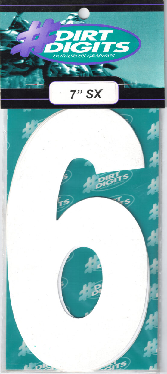 #6 7" Tall White "SX" Stick-On Race Numbers - 3 Pack - Image 2