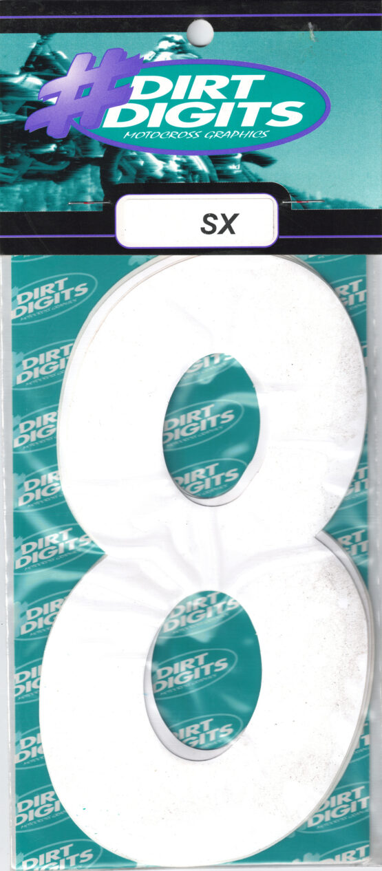 DIRT DIGITS Super X 8" White #8 Stick-On Numbers 3-Pack - Image 2