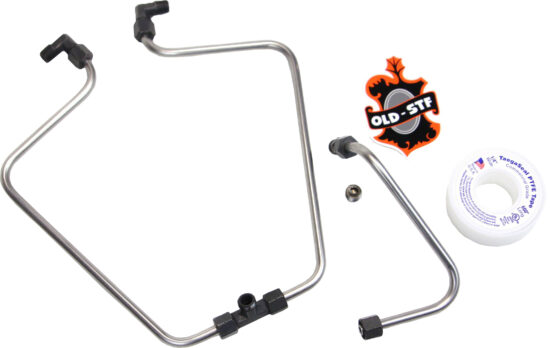 Old STF Stainless/Black Rocker Box Split Oil Line for Harley