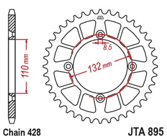 Black Aluminum Rear Sprocket - 48 Teeth 428 Pitch - Image 2