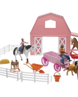 Valley Ranch Set with Pink Barn & Horses 1:32 Scale by New Ray Toys