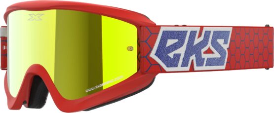 EKS Brand Flat Out Mirror Goggle Red/White/Blue Metallic Gold Mirror
