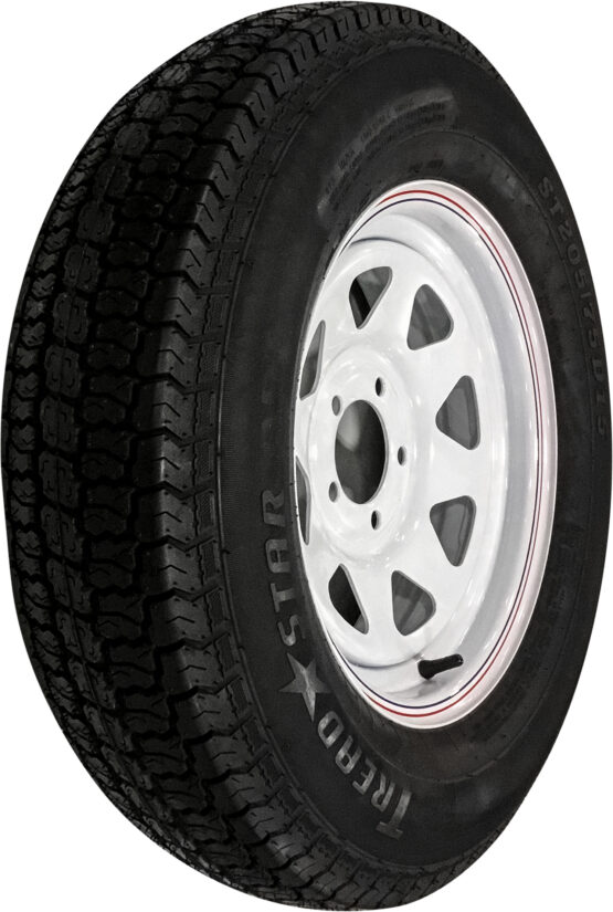 AWC Trailer Tire and 8 Spoke Steel Wheel Assembly White
