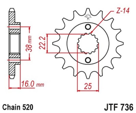 Front Steel Countershaft Sprocket - 14 Tooth 520 - Image 3