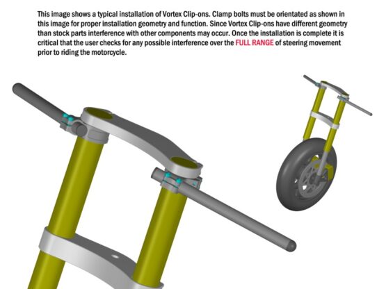 Vortex 45mm Clip Ons with Handlebars Silver 7 Degree Aluminum - Image 2